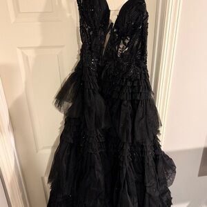 Black Tiered Ruffle Evening Dress